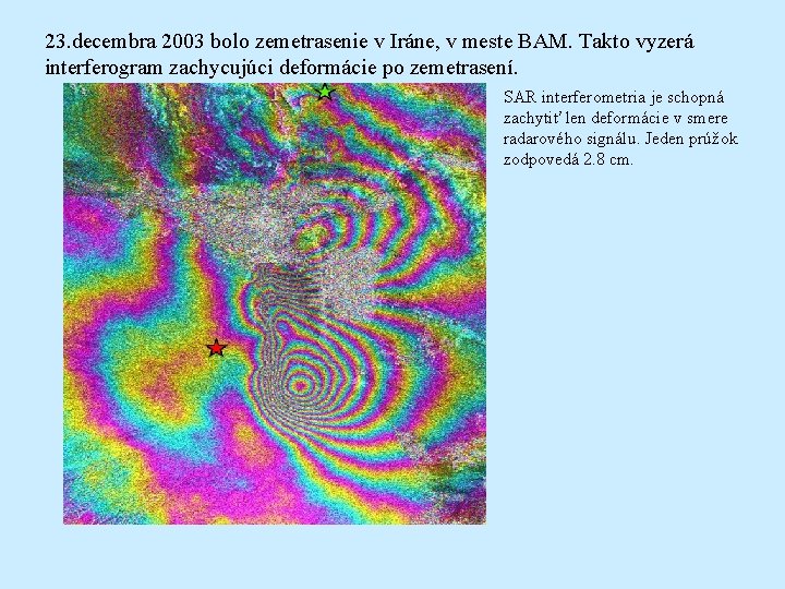 23. decembra 2003 bolo zemetrasenie v Iráne, v meste BAM. Takto vyzerá interferogram zachycujúci