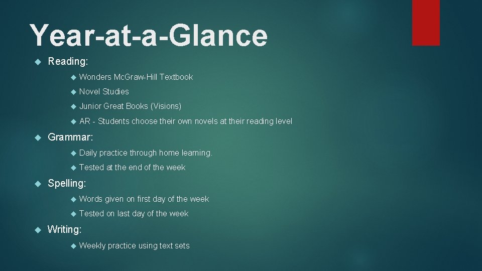 Year-at-a-Glance Reading: Wonders Mc. Graw-Hill Textbook Novel Studies Junior Great Books (Visions) AR -