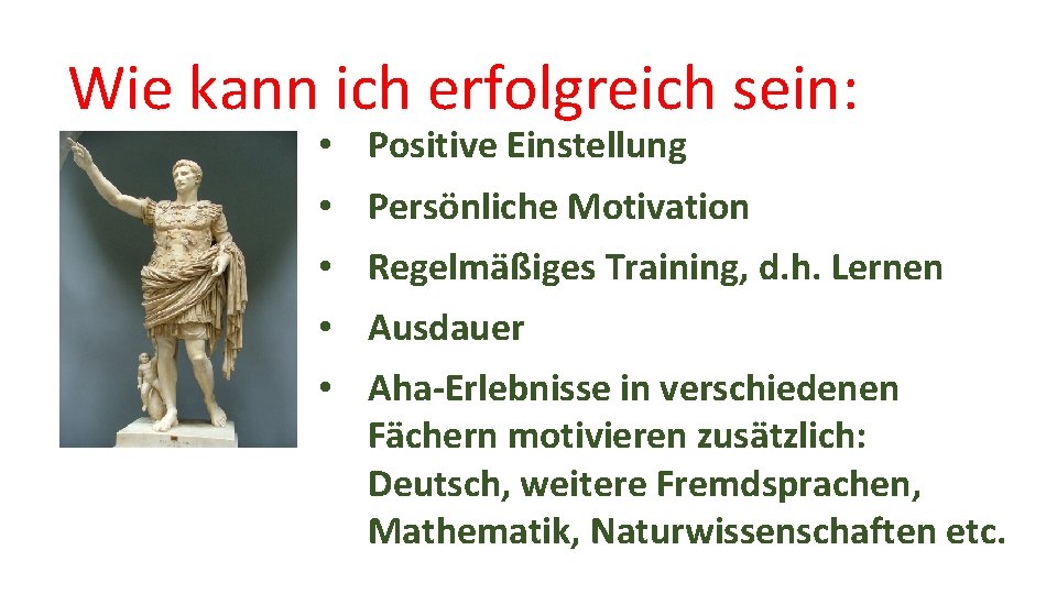 Wie kann ich erfolgreich sein: • Positive Einstellung • Persönliche Motivation • Regelmäßiges Training,