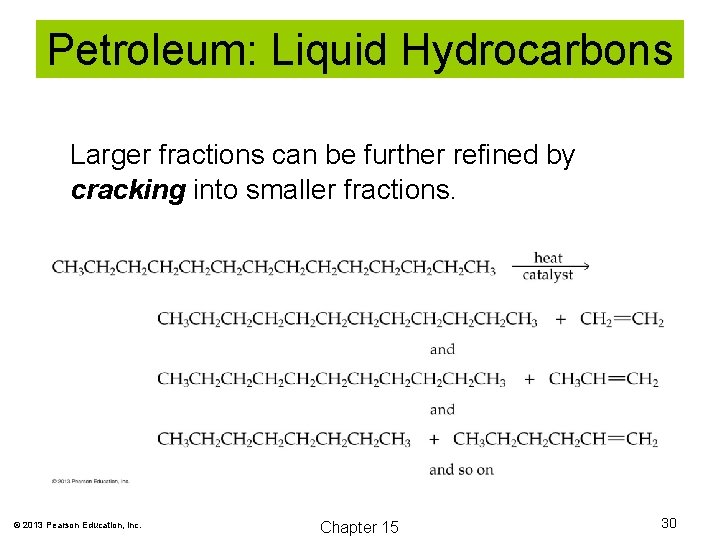 Petroleum: Liquid Hydrocarbons Larger fractions can be further refined by cracking into smaller fractions.