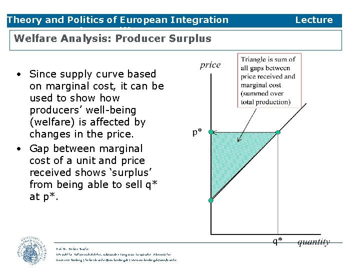 Theory and Politics of European Integration 3 Trade & Tariffs Welfare Analysis: Producer Surplus