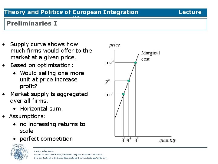 Theory and Politics of European Integration 3 Trade & Tariffs Preliminaries I • Supply