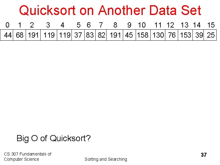 Quicksort on Another Data Set 0 1 2 3 4 5 6 7 8