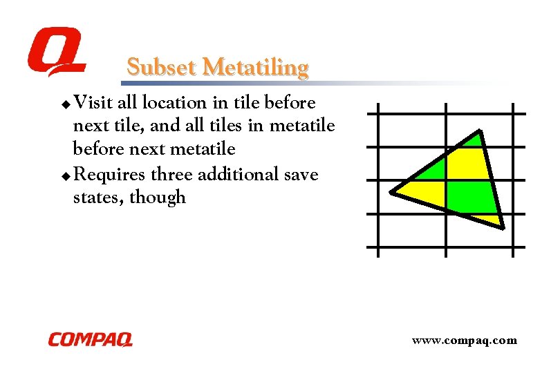 Subset Metatiling Visit all location in tile before next tile, and all tiles in Subset Metatiling Visit all location in tile before next tile, and all tiles in