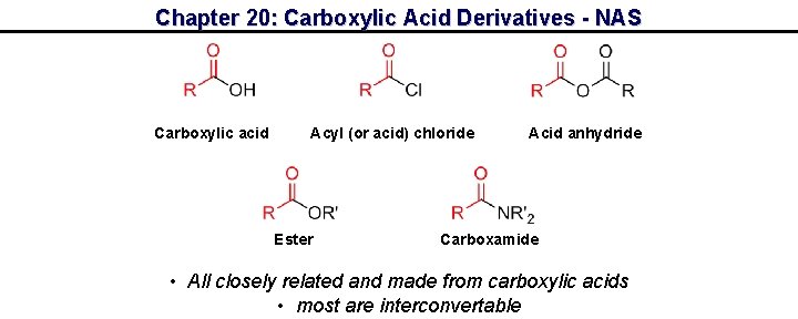 Chapter 20: Carboxylic Acid Derivatives - NAS Carboxylic acid Acyl (or acid) chloride Ester