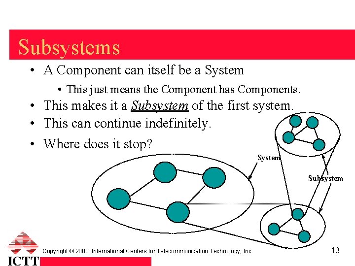 Subsystems • A Component can itself be a System • This just means the