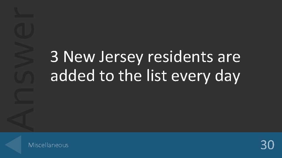 Answer 3 New Jersey residents are added to the list every day Miscellaneous 30