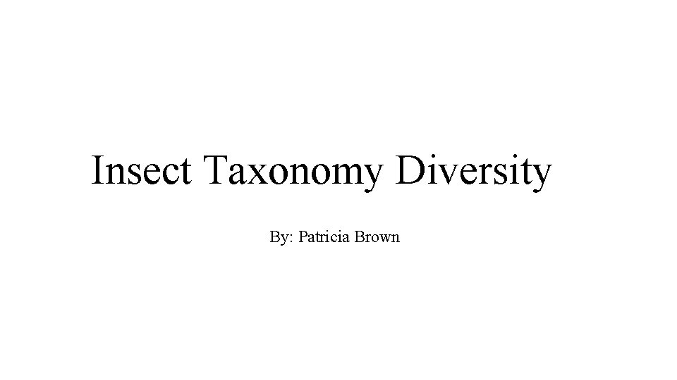Insect Taxonomy Diversity By: Patricia Brown 
