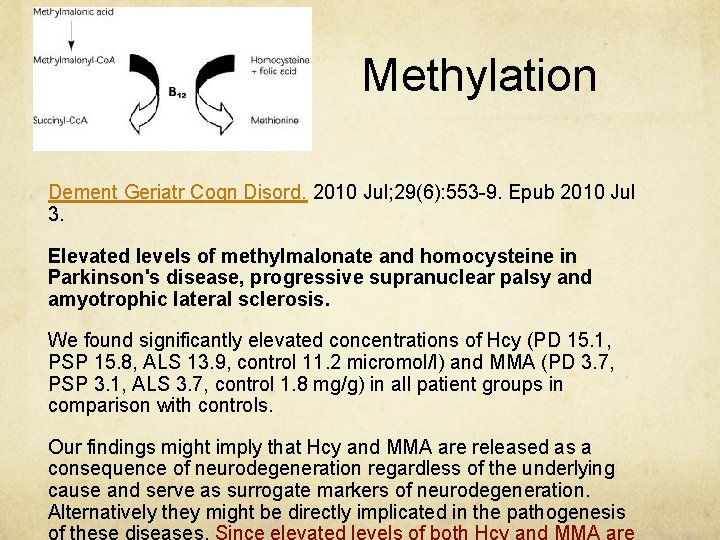 Methylation Dement Geriatr Cogn Disord. 2010 Jul; 29(6): 553 -9. Epub 2010 Jul 3.