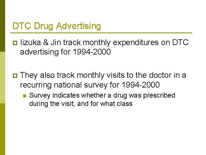 DTC Drug Advertising p Iizuka & Jin track monthly expenditures on DTC advertising for