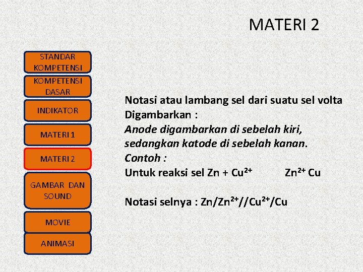 MATERI 2 STANDAR KOMPETENSI DASAR INDIKATOR MATERI 1 MATERI 2 GAMBAR DAN SOUND MOVIE