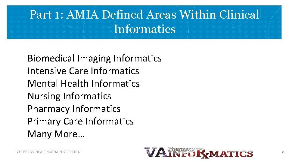 Part 1: AMIA Defined Areas Within Clinical Informatics Biomedical Imaging Informatics Intensive Care Informatics