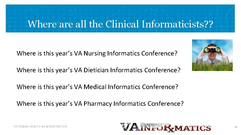 Where all the Clinical Informaticists? ? Where is this year’s VA Nursing Informatics Conference?