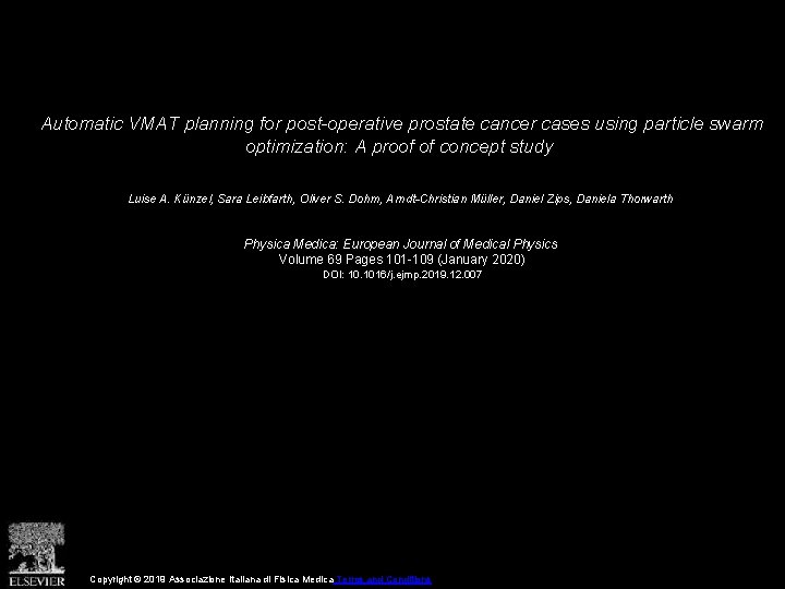 Automatic VMAT planning for post-operative prostate cancer cases using particle swarm optimization: A proof