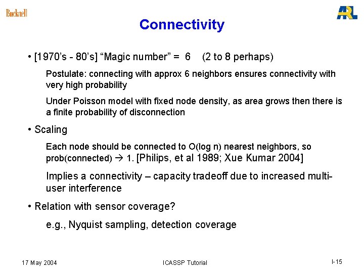 Connectivity • [1970’s - 80’s] “Magic number” = 6 (2 to 8 perhaps) Postulate: