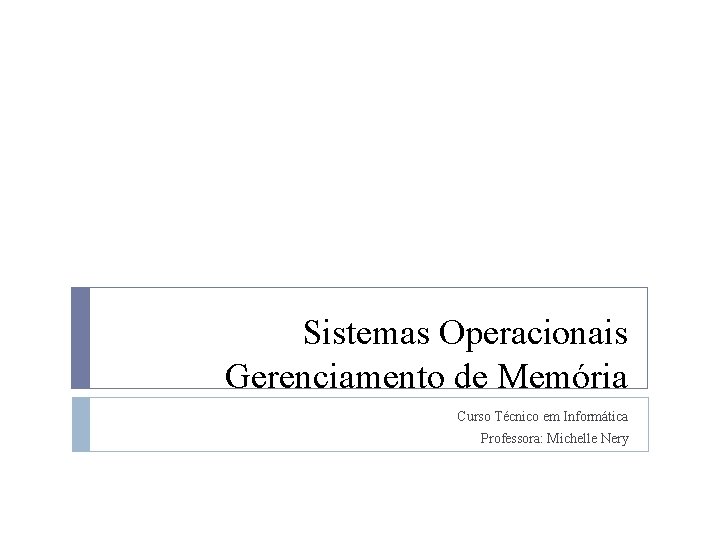 Sistemas Operacionais Gerenciamento de Memória Curso Técnico em Informática Professora: Michelle Nery 