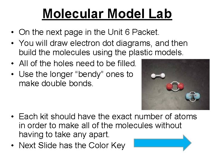 Molecular Model Lab • On the next page in the Unit 6 Packet. •