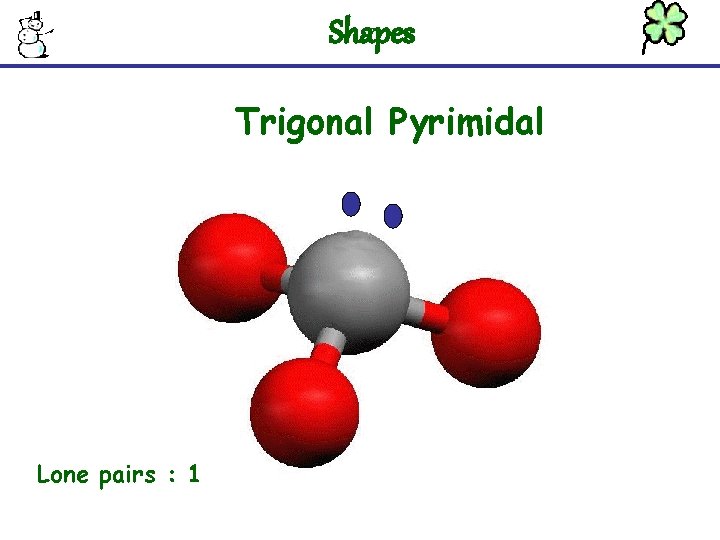 Shapes Trigonal Pyrimidal Lone pairs : 1 