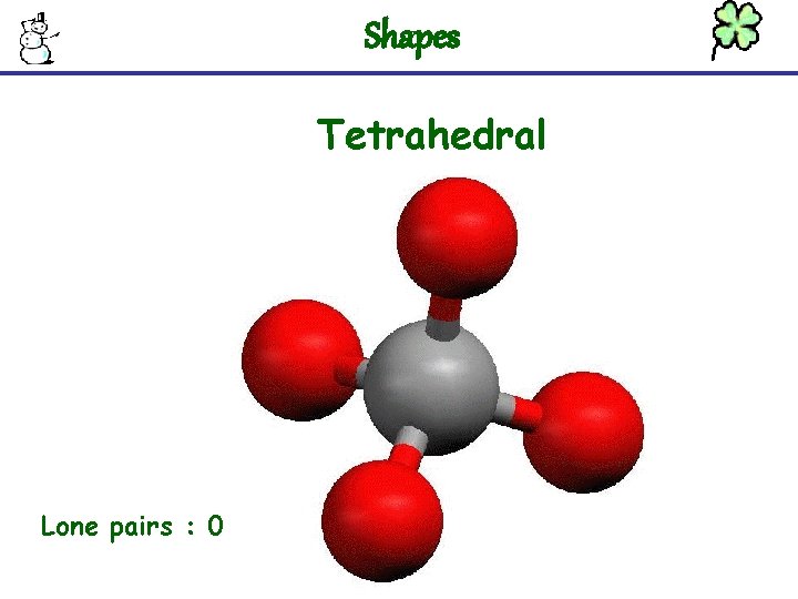 Shapes Tetrahedral Lone pairs : 0 