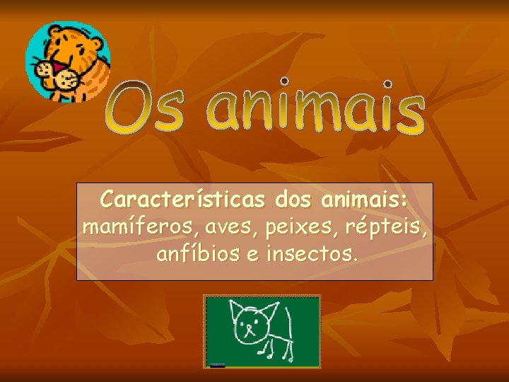 Características dos animais: mamíferos, aves, peixes, répteis, anfíbios e insectos. 