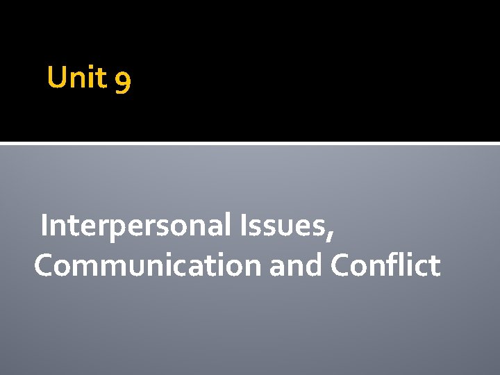 Unit 9 Interpersonal Issues Communication and Conflict Unit