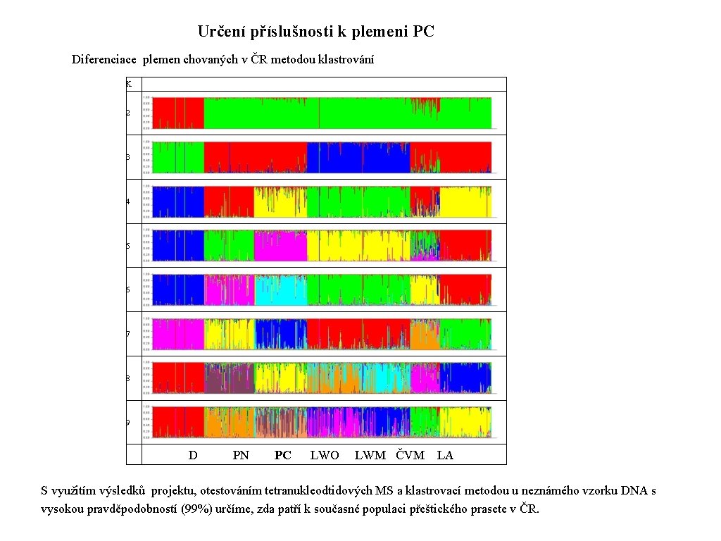 Určení příslušnosti k plemeni PC Diferenciace plemen chovaných v ČR metodou klastrování K 2