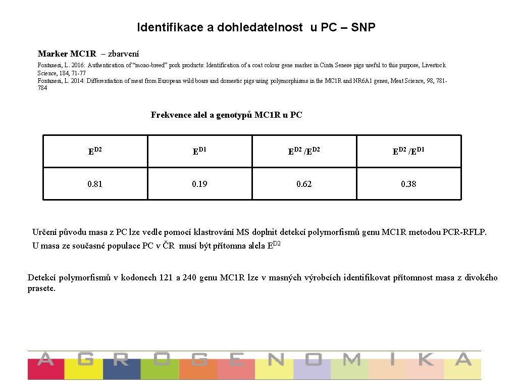 Identifikace a dohledatelnost u PC – SNP Marker MC 1 R – zbarvení Fontanesi,