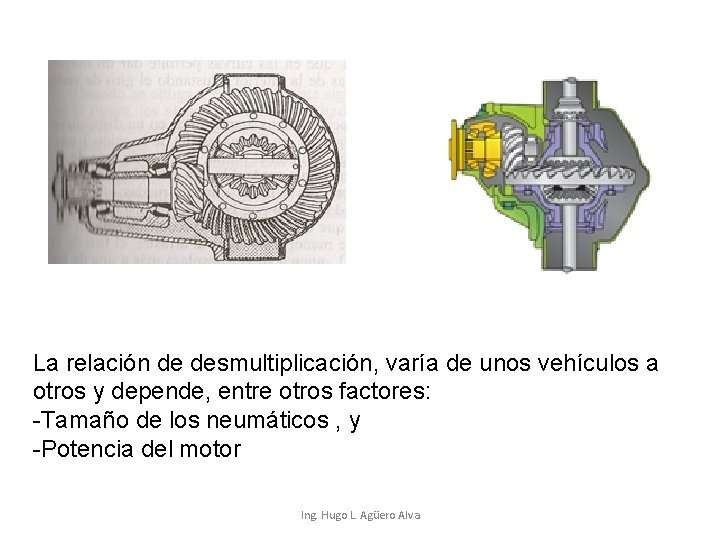 La relación de desmultiplicación, varía de unos vehículos a otros y depende, entre otros