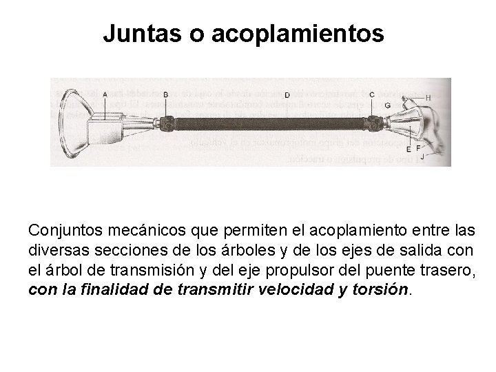 Juntas o acoplamientos Conjuntos mecánicos que permiten el acoplamiento entre las diversas secciones de