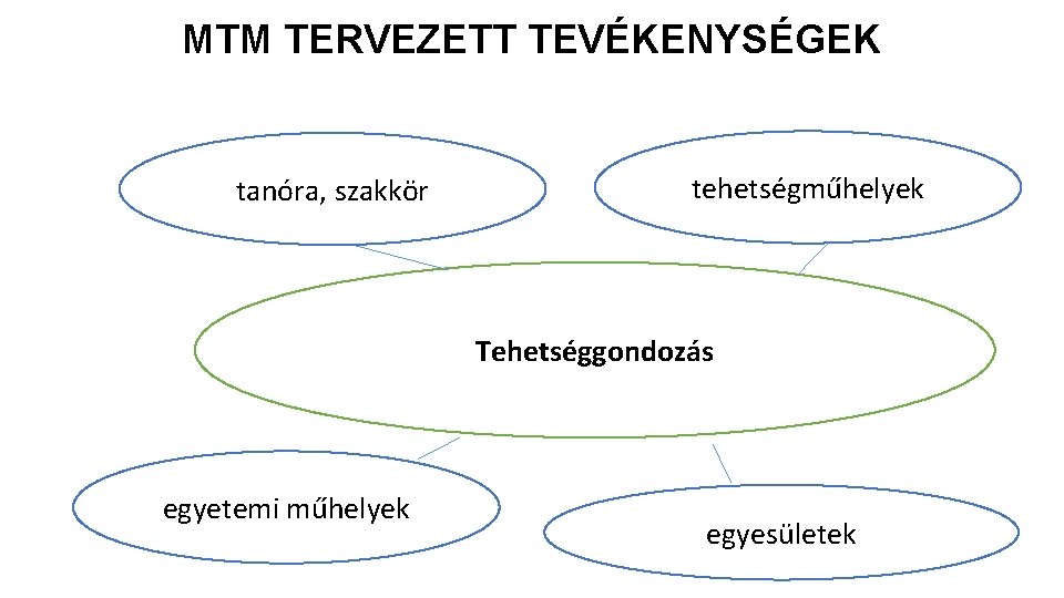 MTM TERVEZETT TEVÉKENYSÉGEK tanóra, szakkör tehetségműhelyek Tehetséggondozás egyetemi műhelyek egyesületek 