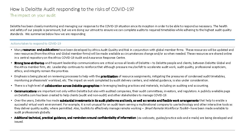 How is Deloitte Audit responding to the risks of COVID-19? The impact on your