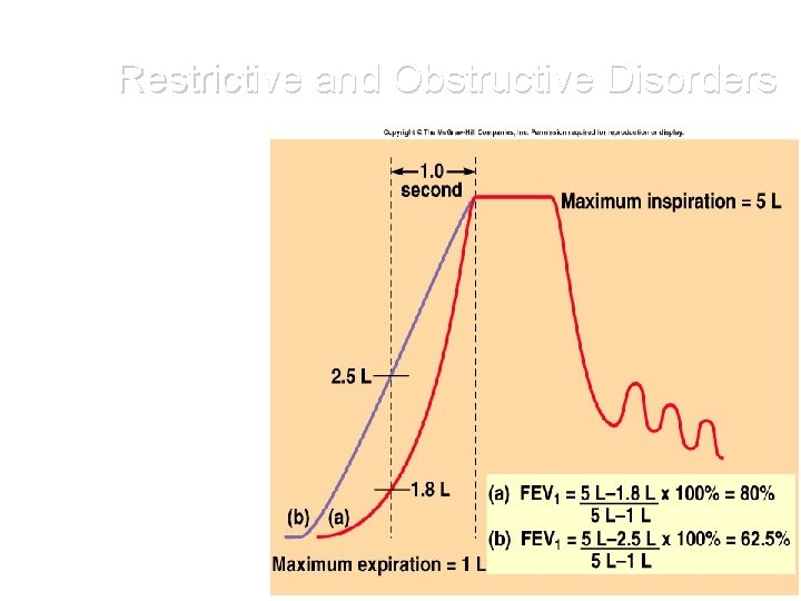 Restrictive and Obstructive Disorders • Restrictive disorder: – Vital capacity is reduced. – FVC