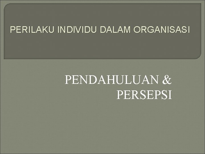 PERILAKU INDIVIDU DALAM ORGANISASI PENDAHULUAN & PERSEPSI 