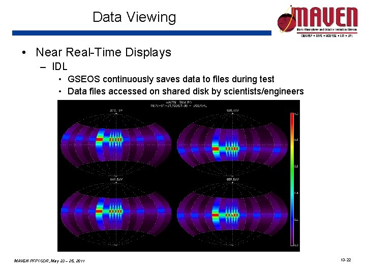 Data Viewing • Near Real-Time Displays – IDL • GSEOS continuously saves data to