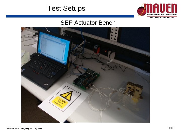 Test Setups SEP Actuator Bench MAVEN PFP ICDR, May 23 – 25, 2011 13