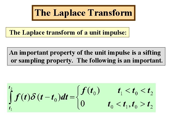 The Laplace Transform The Laplace transform of a unit impulse: An important property of