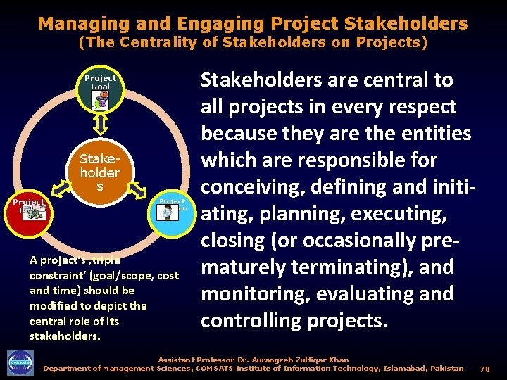 Managing and Engaging Project Stakeholders (The Centrality of Stakeholders on Projects) Project Goal Stakeholder
