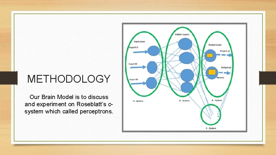 METHODOLOGY Our Brain Model is to discuss and experiment on Roseblatt’s csystem which called