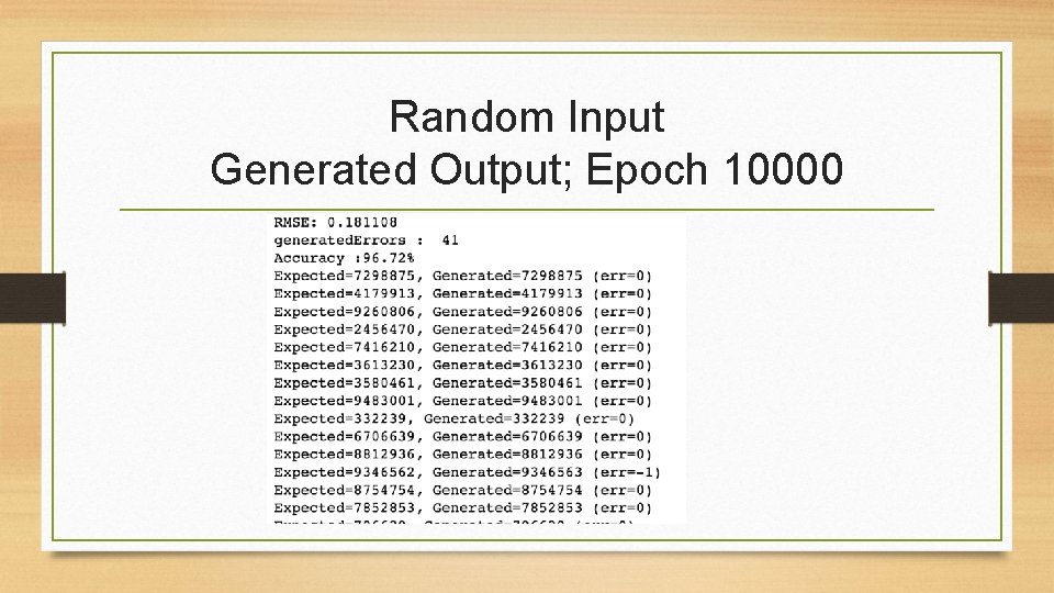 Random Input Generated Output; Epoch 10000 