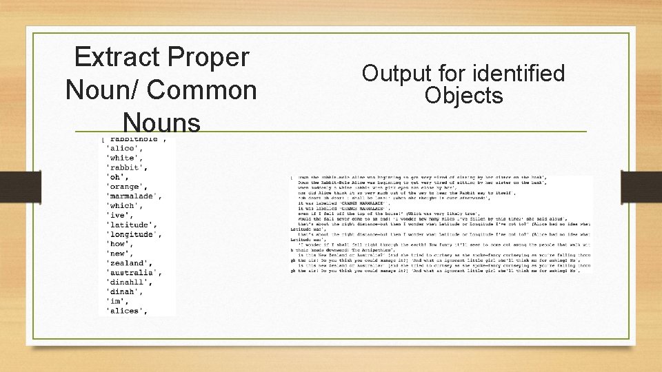 Extract Proper Noun/ Common Nouns Output for identified Objects 