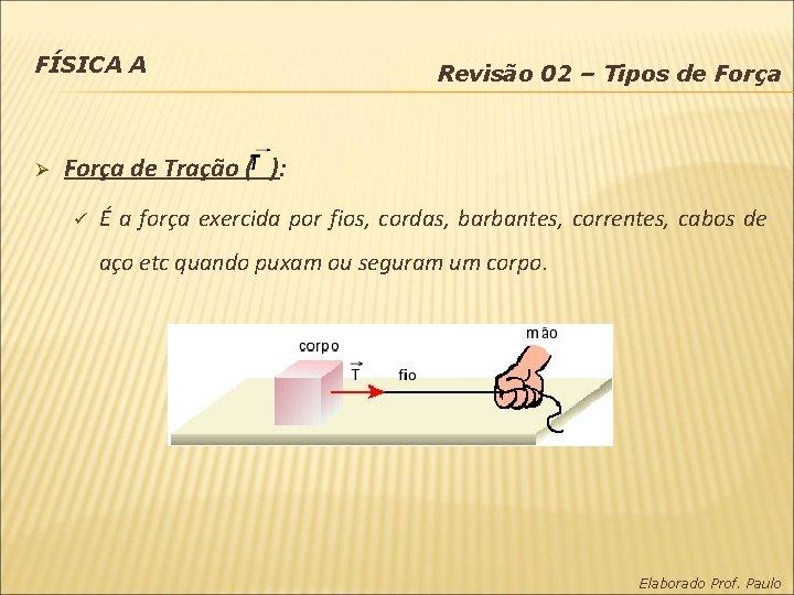 FÍSICA A Ø Revisão 02 – Tipos de Força de Tração ( ): ü