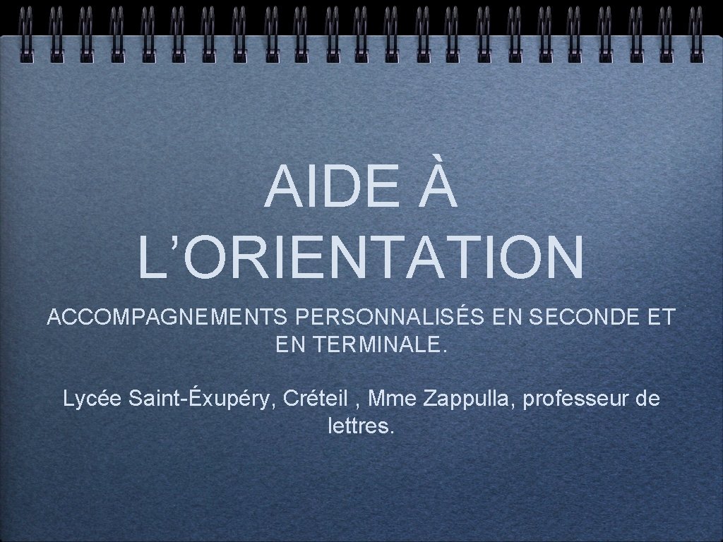 AIDE À L’ORIENTATION ACCOMPAGNEMENTS PERSONNALISÉS EN SECONDE ET EN TERMINALE. Lycée Saint-Éxupéry, Créteil ,