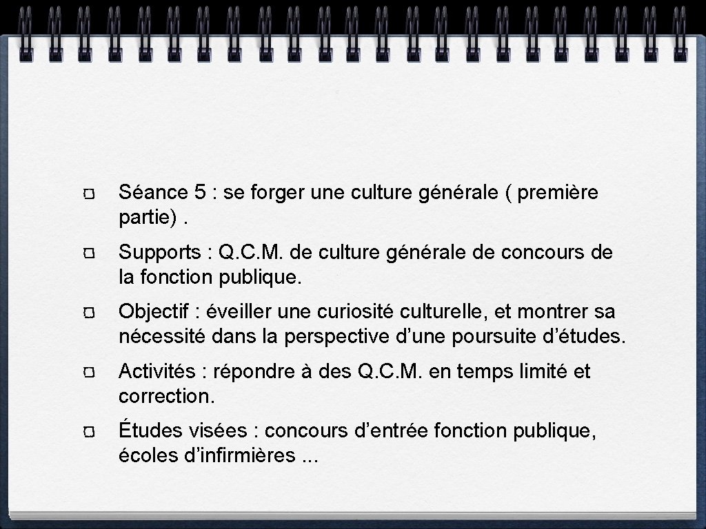 Séance 5 : se forger une culture générale ( première partie). Supports : Q.