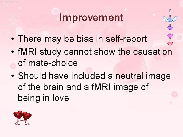 Improvement • There may be bias in self-report • f. MRI study cannot show