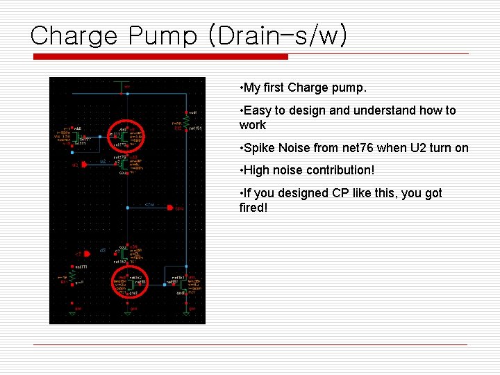 Charge Pump (Drain–s/w) • My first Charge pump. • Easy to design and understand