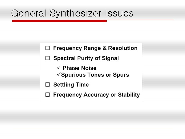 General Synthesizer Issues 