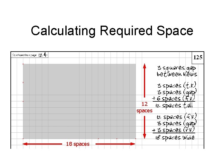 Calculating Required Space 12 spaces Overall Multiview Sketch Height? Overall Multiview Sketch Width? 18