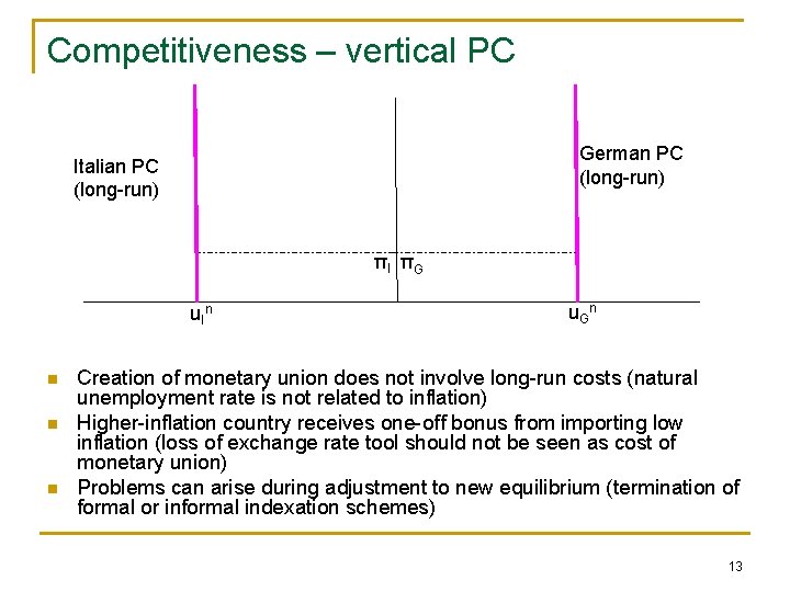 Competitiveness – vertical PC German PC (long-run) Italian PC (long-run) πI πG u. In