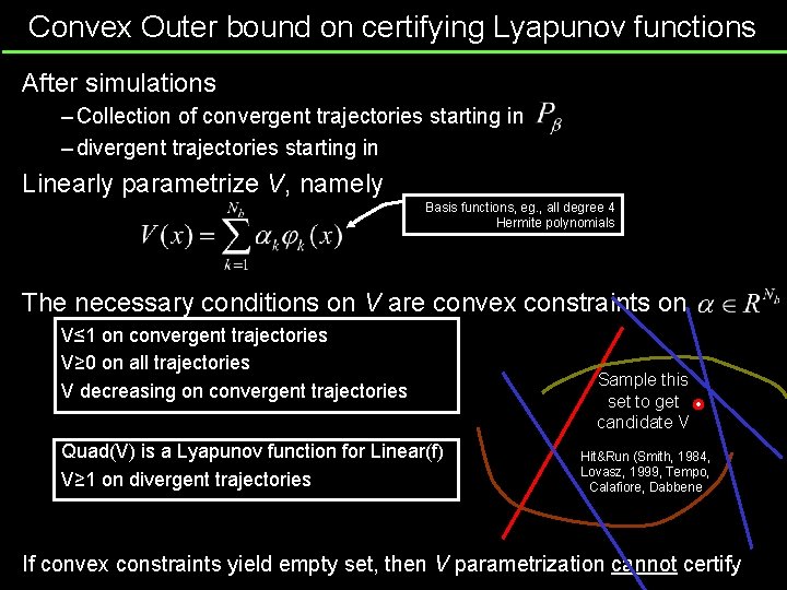 Convex Outer bound on certifying Lyapunov functions After simulations – Collection of convergent trajectories