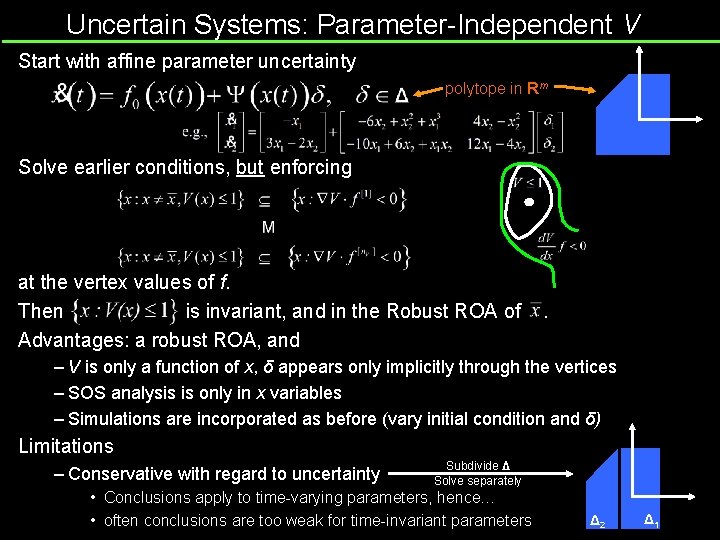 Uncertain Systems: Parameter-Independent V Start with affine parameter uncertainty polytope in Rm Solve earlier